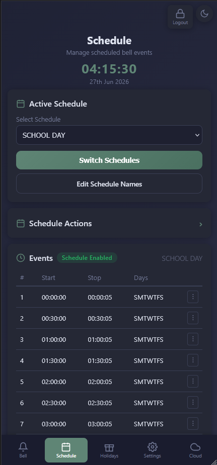 Mobile Schedules — Dark Mode